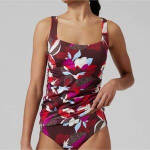 Athleta Square Neck Bra Cup Tankini Top 34B/C Hero Bloom Decadent Bottomā XXS